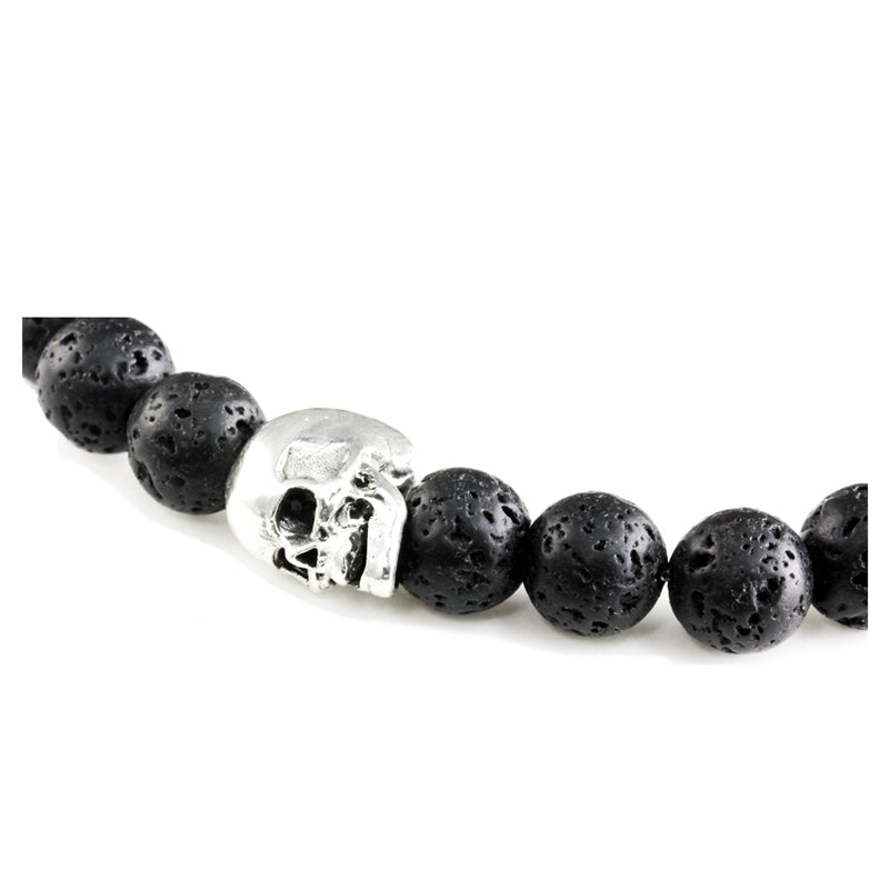 Skull Totenkopf Lava – Davis Sterling Armband Silber Edelstein Perlen-